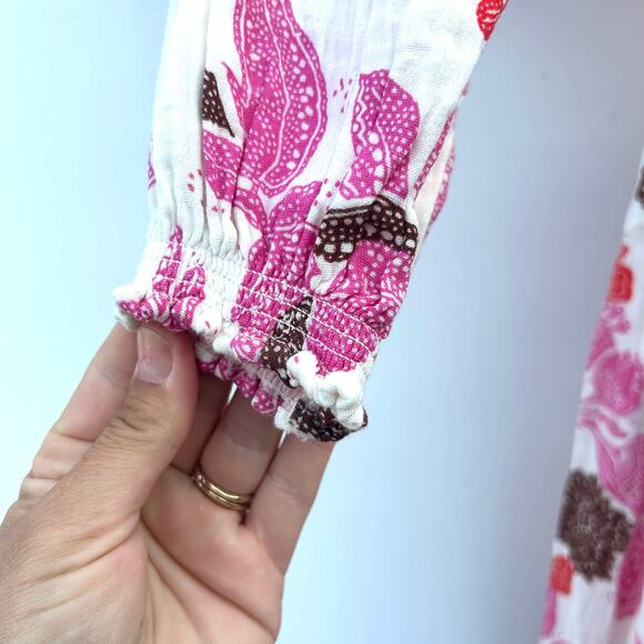 ME+EM Cheesecloth Bali Print Floral Red Pink Cut Out Maxi Long Dress Cotton 4 - Picture 11 of 14